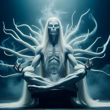 Alien being meditating in lotus pose
