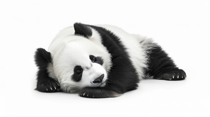 Cute panda lying on a white isolated background
