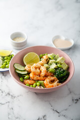 Shrimp poke with fresh lime and sesame seeds