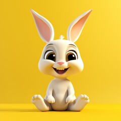 adorable 3D rabbit on a yellow background 