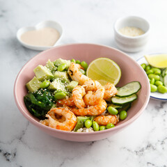 Shrimp poke with fresh lime and sesame seeds