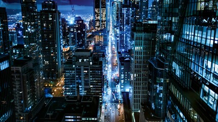 Fototapeta na wymiar City Lights: Aerial View of Urban Nightlife. Generative ai