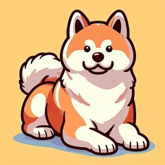 Pawsitively Charming: Illustrated Portrait of a Smiling Akita Inu