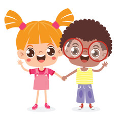 Cartoon Multicultural Kids Holding Hands