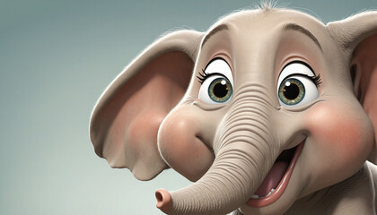 Close-up Cartoon of a Content Elephant Visage