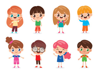 Set Of Little Cartoon Kids