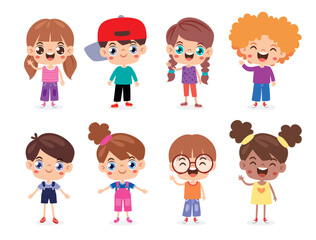 Set Of Little Cartoon Kids