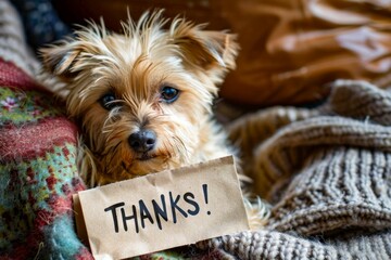 Grateful Puppy with a Thank You Sign. Generative ai and