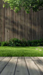 wood deck and grassy area with wooden fences