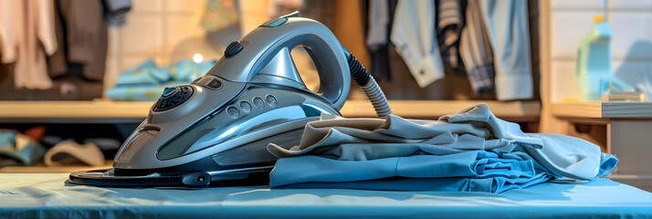 The Daily Household Chore of Ironing Clothes - Steam Iron, Ironing Board, and Wrinkled Clothes