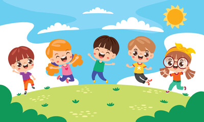 Obraz na płótnie Canvas Group Of Happy Cartoon Kids
