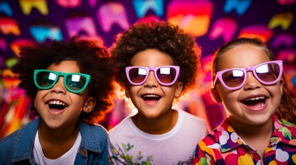 Obraz premium Children's Party Fun with Colorful Sunglasses. Generative ai