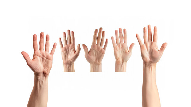 collection of hands up isolated on white background