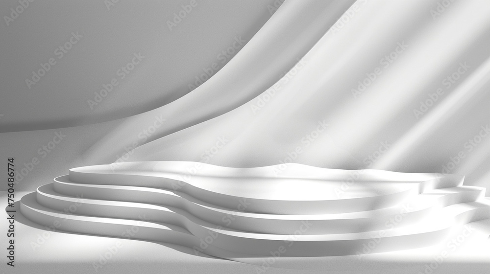 Poster abstract white light on wall background for display product with generative ai.