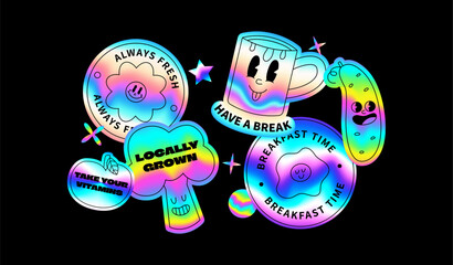 Holographic stickers with retro food
