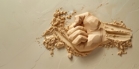 Generative AI, protein powder in man muscular hand shape, bodybuilding and power sport concept - obrazy, fototapety, plakaty