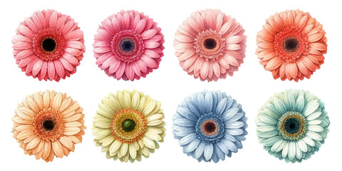 Watercolor illustration material set of gerbera flowers