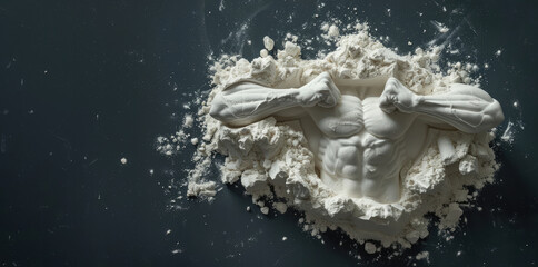 Generative AI, protein powder in man muscular hand shape, bodybuilding and power sport concept
