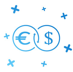 The connection icon of the union of the currencies of the euro and the dollar currency circulation
