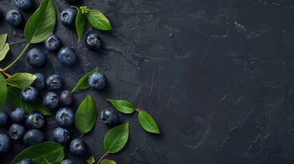 Blueberries isolated on dark background. Healthy, antioxidant, organic fruit. Room for copy space.