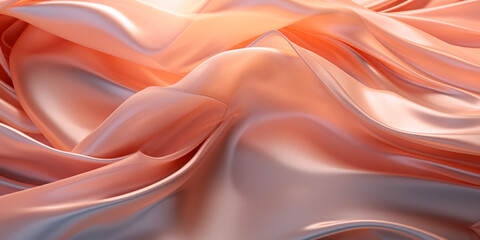 Soft and shiny silk with many large fold waves into a fresh Peach color background