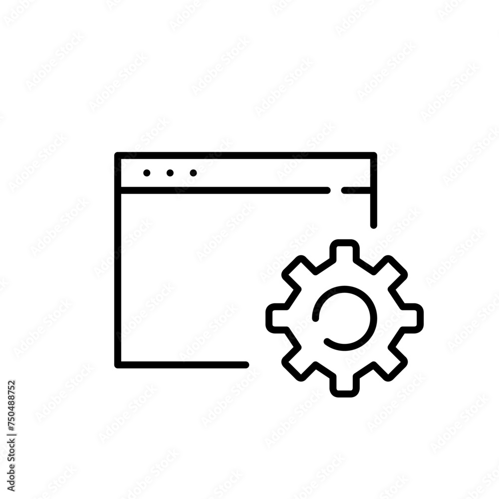 Wall mural digital adjustment symbol. browser window and cogwheel. online tools precise configuration. pixel pe