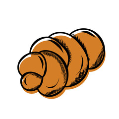 baked goods on white background, bun, croissant, cinnabon vector illustration