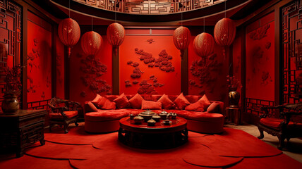 red classic chinese room - 750489143