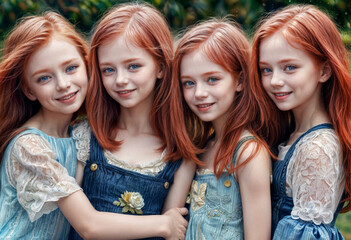 Four red-haired twin girls. The girls are believed to be eight to ten years old.