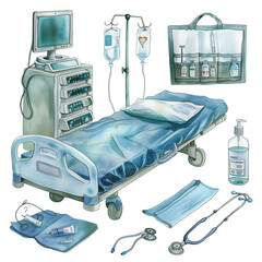 clipart watercolor bundle of doctor equipment in the hospital