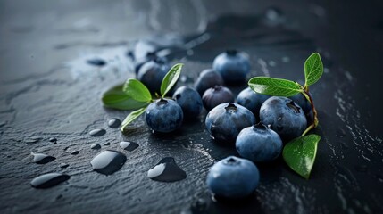 Obraz na płótnie Canvas Blueberries isolated on dark background. Healthy, antioxidant, organic fruit. Room for copy space.