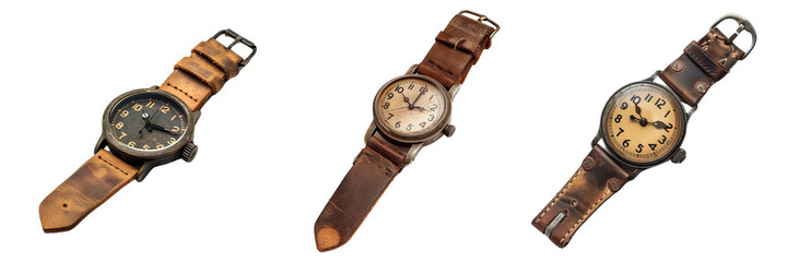 old Watch with leather strap isolate Transparent PNG