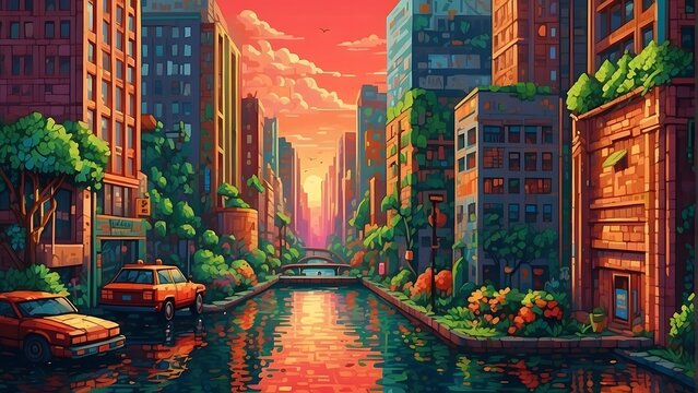 Naklejki  Pixel Perfection Lose yourself in a pixelated world filled with intricate detail and vibrant colors, reminiscent of classic video games