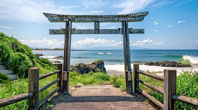 A torii gate on the coast (mov) made with Ai generative technology