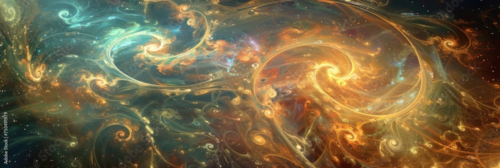 Wall mural abstract formations resembling planetary orbits and cosmic trajectories against a backdrop of swirli