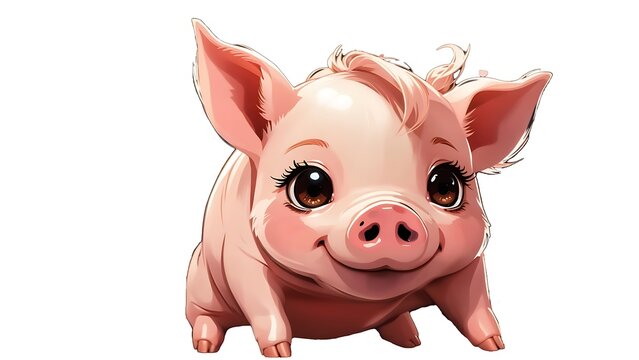 Pink Piggy Love: Cute cartoon pig, isolated on white background