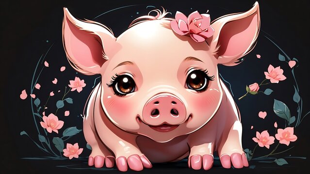 Pink Piggy Love: Cute cartoon pig, isolated on background