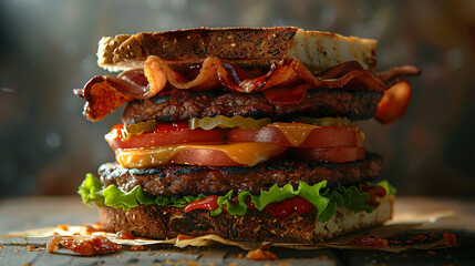 Hamburger  a kind of sandwich consisting of chopped - obrazy, fototapety, plakaty