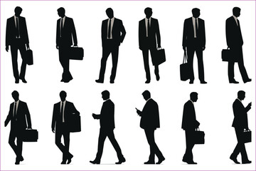 Businessman holding briefcase silhouettes, Silhouettes of Businessman standing with Briefcases