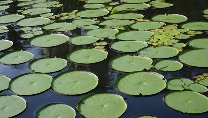 Green leaves of water lilies in the river.