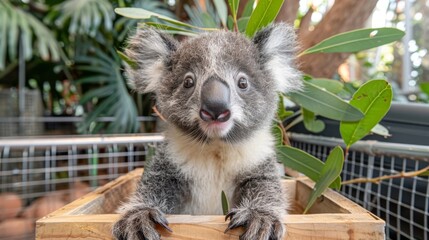 Koala and kangaroo, Australian wildlife in trees and zoo habitats