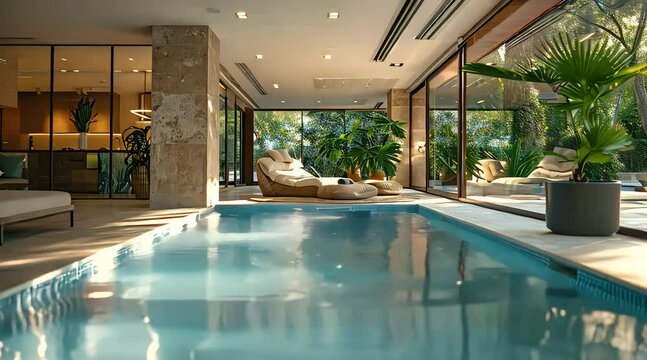 Swimming pool in a luxurious house (mov) made with Ai generative technology