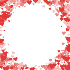 Red hearts scattered on white background.
