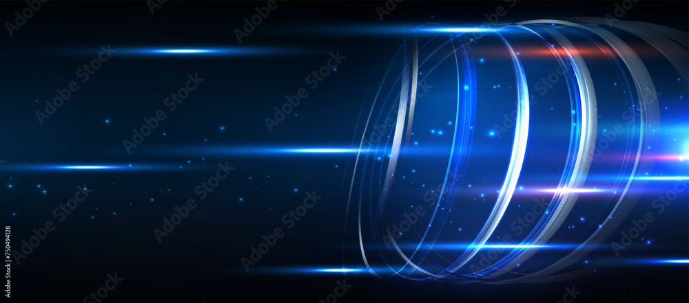 Poster abstract futuristic technology background with 3d tunnel lines and glowing light. portal. teleport. 