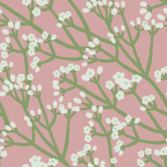Floral seamless pattern with graphic flowers on branches. Seamless background with spring flowers. - 750494385