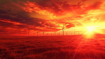 An evening view of a wind farm - obrazy, fototapety, plakaty