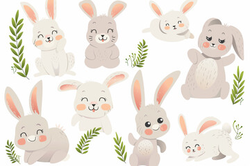 Charming collection of playful easter bunnies in soft pastel colors, perfect for spring-themed designs and Easter decorations