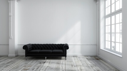 black sofa in white room - obrazy, fototapety, plakaty