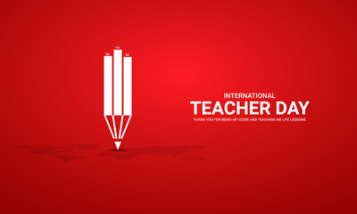 Happy Teachers Day. Teacher day creative concept, pen, pencil, book, fire, Creative  Design for banner poster, 3D Illustration