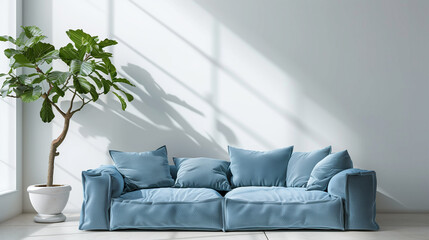 Modern living room with blue sofa